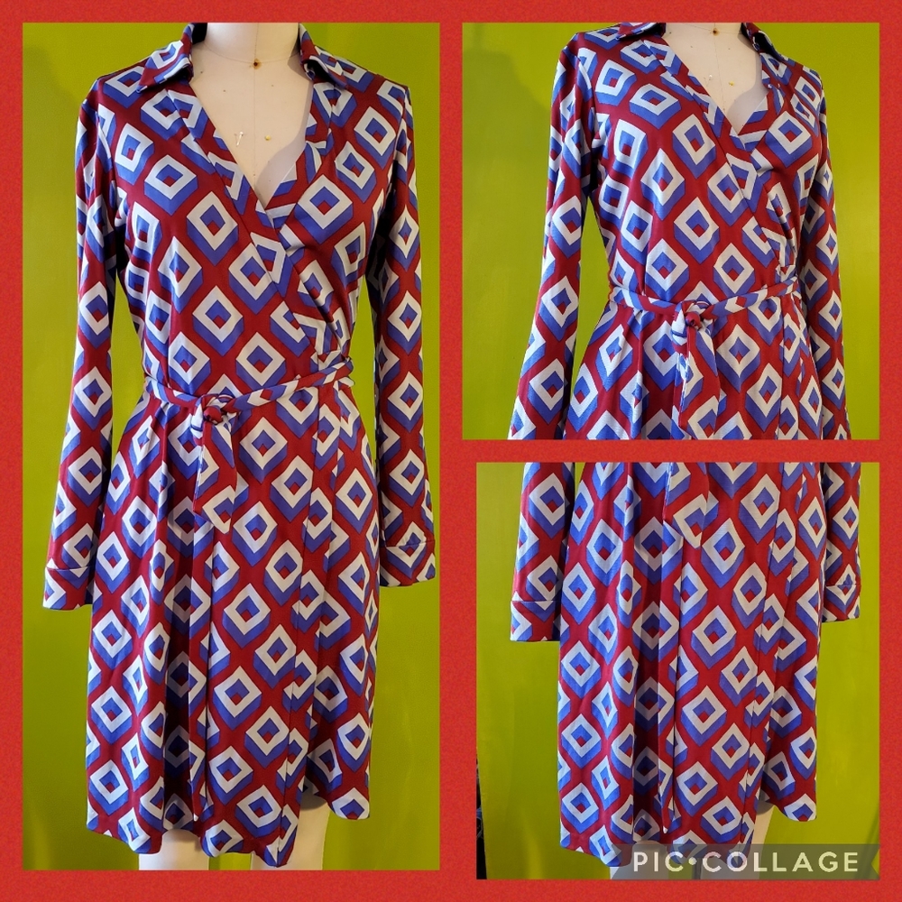 DVF New Jeanne Diamond Print Silk Wrap Dress
